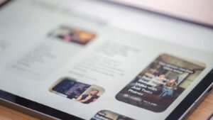 tablet screen displaying videos with texts