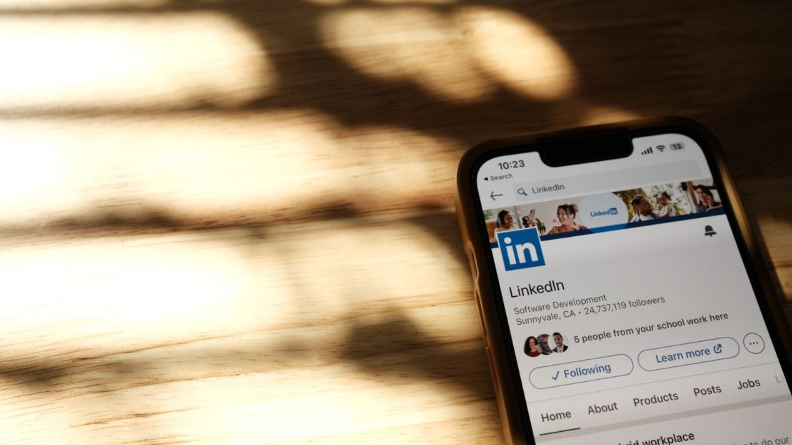 displaying the LinkedIn mobile application profile page